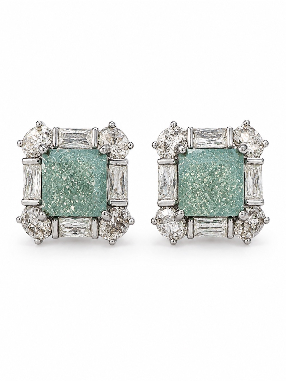 Rare Bomb Party 925 Sterling Silver Mint Green Ice Crystal CZ Stud Earrings